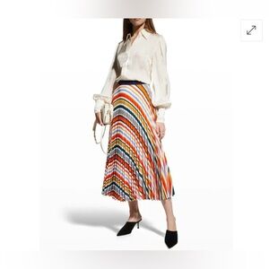 VICTORIA BECKHAM Pleated Striped Midi Skirt